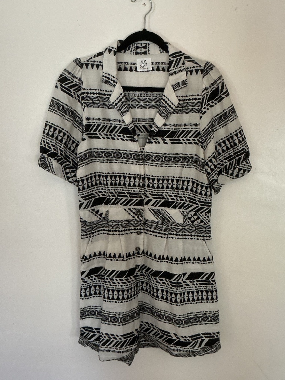 Women’s Medium Black and White Button Closure Shortsleeved Shorts Romper
